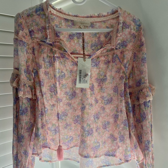 Loveshackfancy peach floral blouse - Picture 1 of 5
